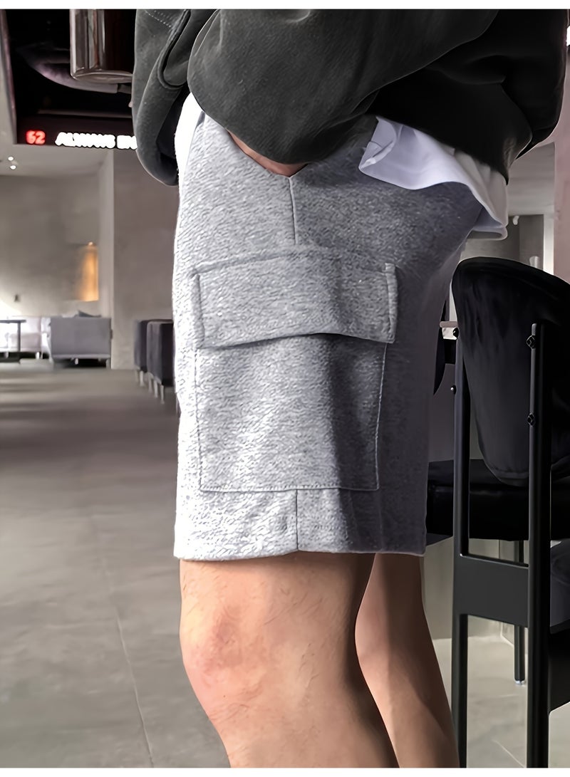 شورت رجالي رمادي اللون، متعدد الجيوب، برباط، فضفاض، مناسب للصيف - Image 4